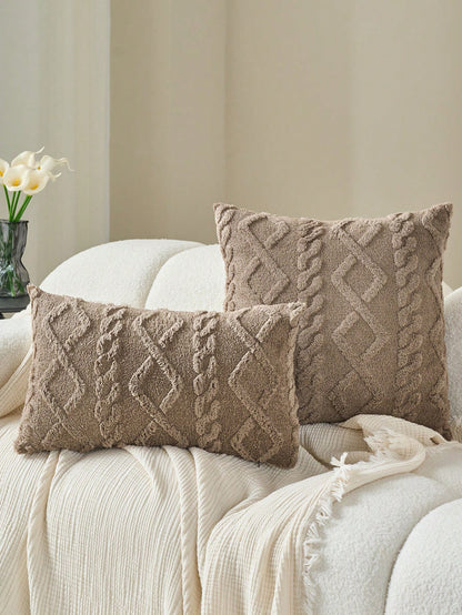 Decorative Faux Wool Pillow Covers, Soft Short Plush Square Pattern Cushion Covers, Modern Decor For Sofa, Home Bedroom, Dorm Use,Fall Decor,Autumn Decor,Room Decor
