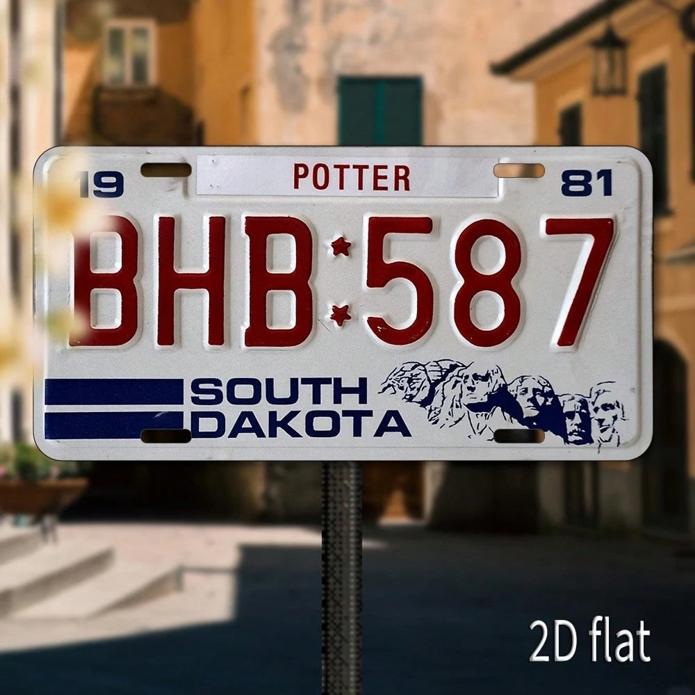 Decorative Use Only, Car P2D Flat, 1 Piece Vintage Metal Aluminum Sign- South Dakota Classic License Plate Design BH-5867, With 19 Ports, Waterproof Wall Art Decoration, Pre-Drilled Secure Hanging, H