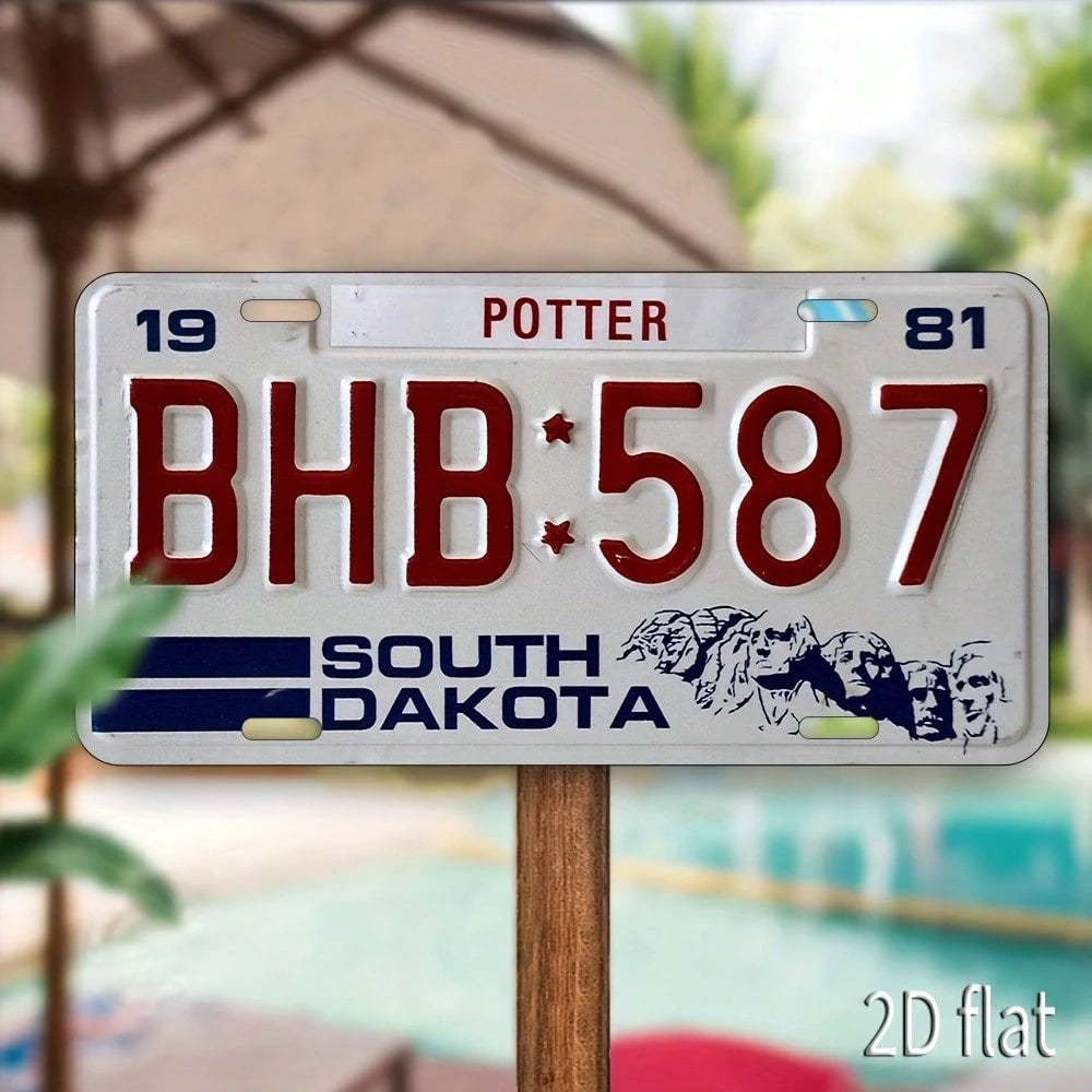 Decorative Use Only, Car P2D Flat, 1 Piece Vintage Metal Aluminum Sign- South Dakota Classic License Plate Design BH-5867, With 19 Ports, Waterproof Wall Art Decoration, Pre-Drilled Secure Hanging, H