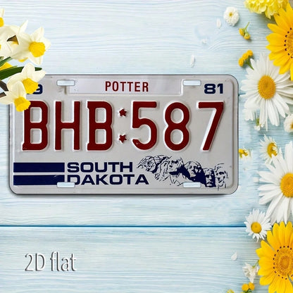 Decorative Use Only, Car P2D Flat, 1 Piece Vintage Metal Aluminum Sign- South Dakota Classic License Plate Design BH-5867, With 19 Ports, Waterproof Wall Art Decoration, Pre-Drilled Secure Hanging, H
