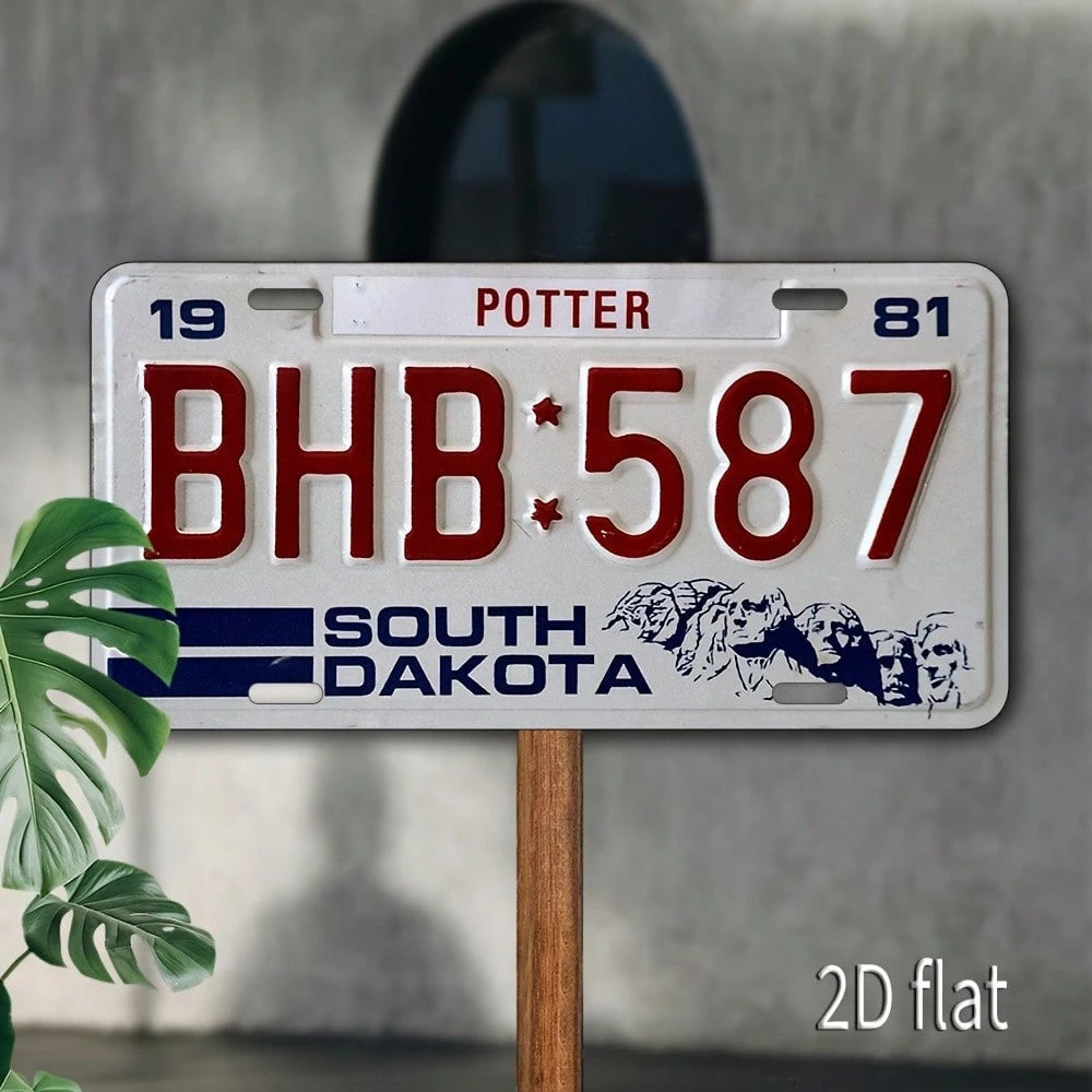 Decorative Use Only, Car P2D Flat, 1 Piece Vintage Metal Aluminum Sign- South Dakota Classic License Plate Design BH-5867, With 19 Ports, Waterproof Wall Art Decoration, Pre-Drilled Secure Hanging, H