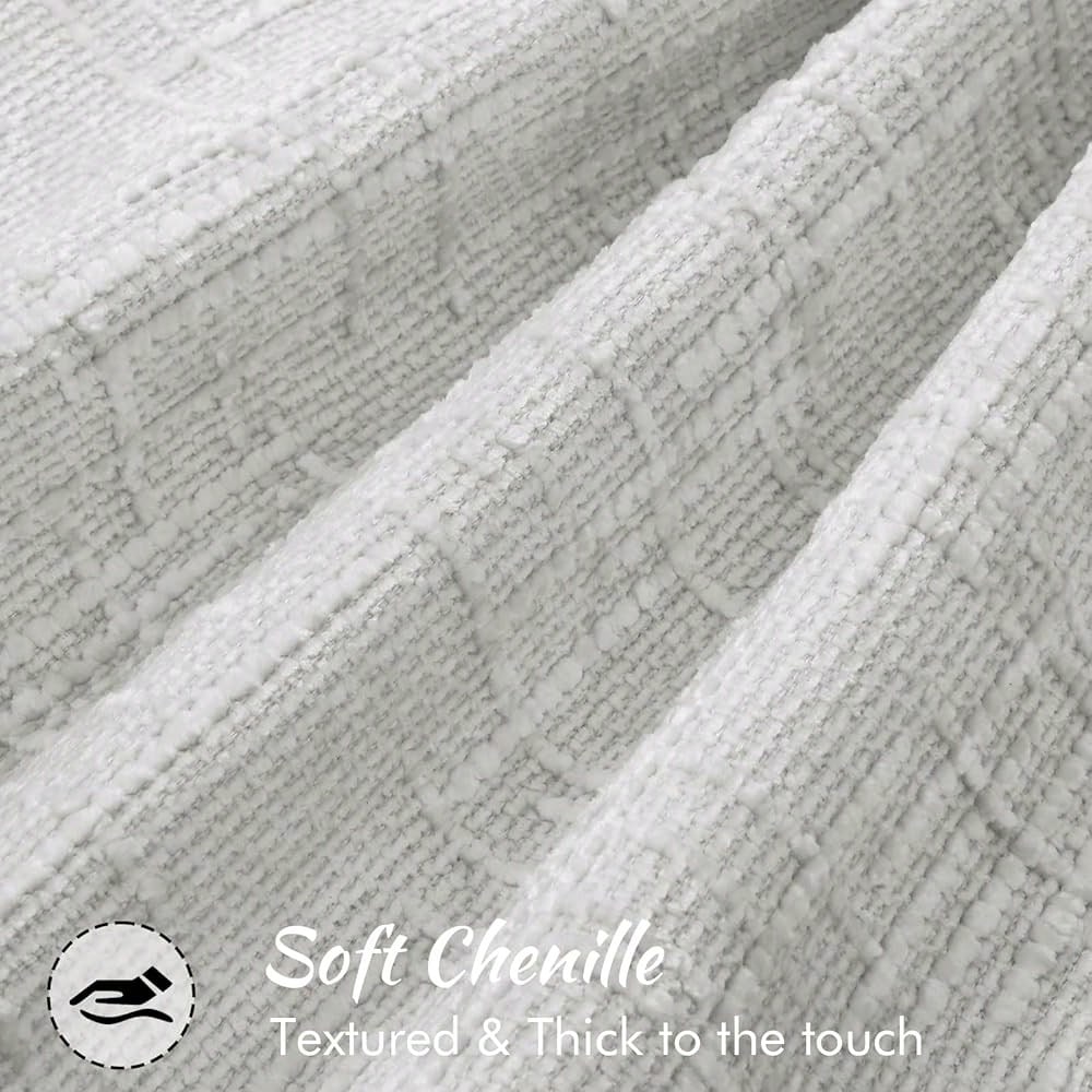 DecorUhome Chenille Throw Pillow Covers 18x18 Set Of 2, Thick Textured Slubby Neutral Decorative Pillow Covers With Elegant Design For Couch, Sofa, Living Room, Light Grey
