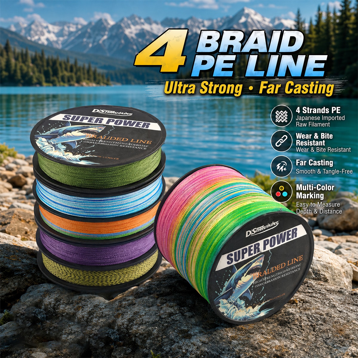 Diseathriving 4-Strand Braided PE Fishing Line, Zero Stretch High Sensitivity Wear Resistant Smooth Casting Braided Line, Imported Raw Fiber For Freshwater Saltwater Bass Fishing, Multiple Colors Avai