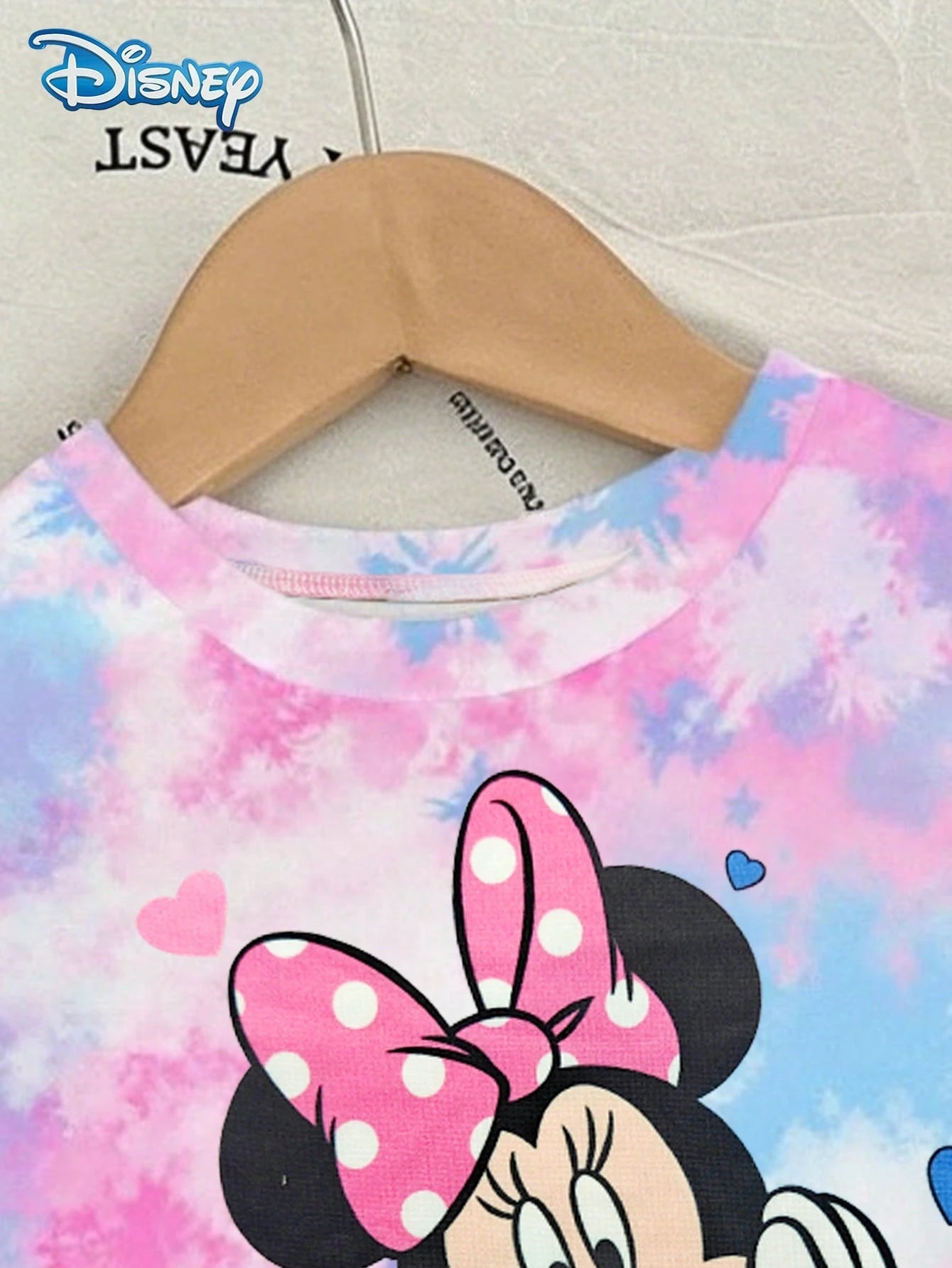 Disney Baby Girls' Summer Minnie Mouse Print Short Sleeve T-Shirt And Shorts Set, Cute Casual Vacation Outfit, Pink & Blue Tie-Dye Elastic Waist Shorts, Outdoor Apparel