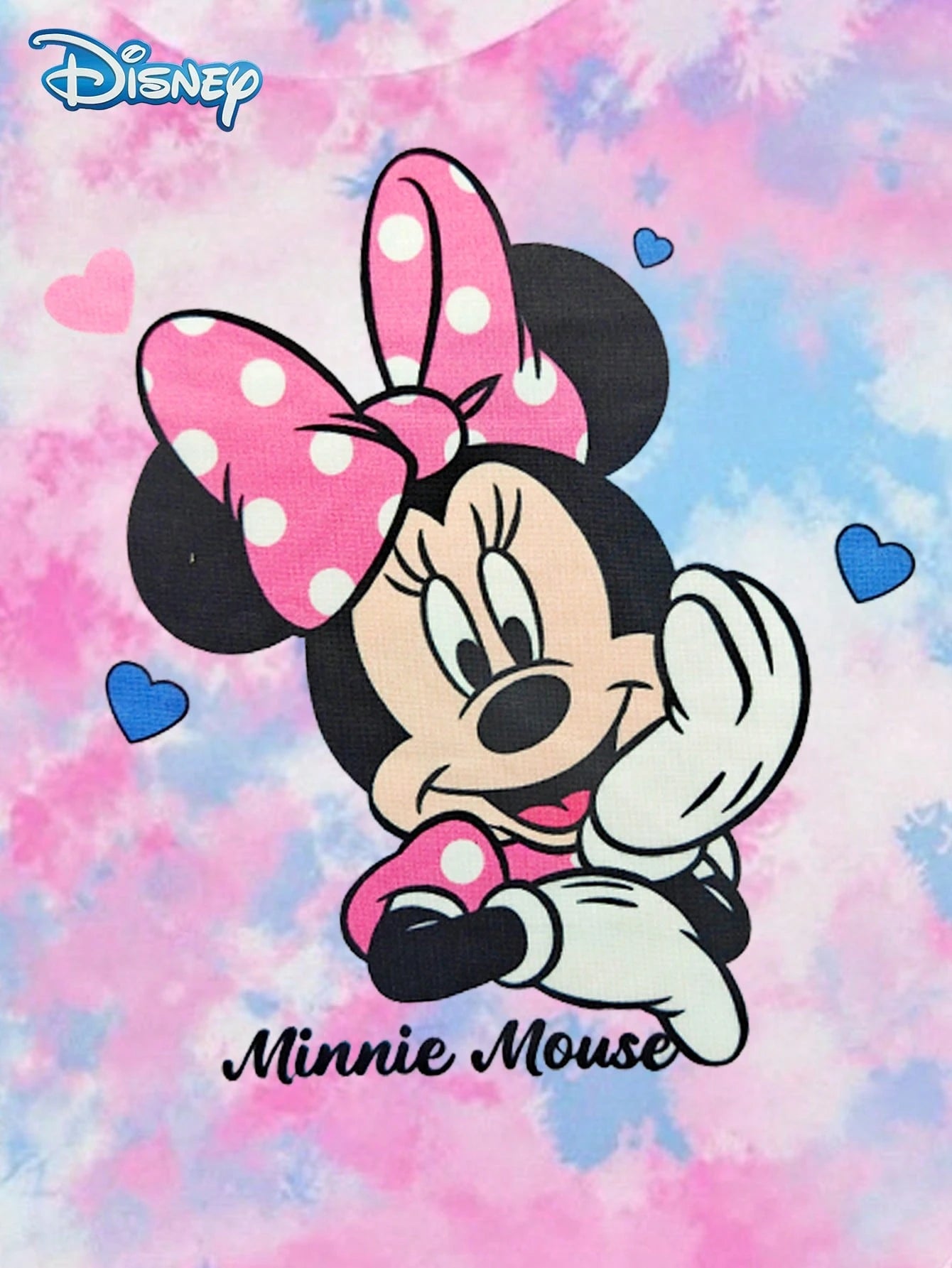 Disney Baby Girls' Summer Minnie Mouse Print Short Sleeve T-Shirt And Shorts Set, Cute Casual Vacation Outfit, Pink & Blue Tie-Dye Elastic Waist Shorts, Outdoor Apparel