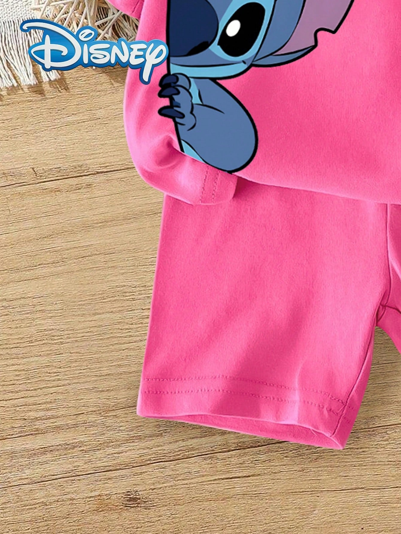 Disney Stitch 4pcs Summer Baby Girls Casual Shorts Set, Cartoon "Stitch" Print Round Neck Short Sleeve T-Shirt, Elastic Waist Solid Color Stretch Shorts, Baby Girl Daily Versatile Soft Comfortable Out
