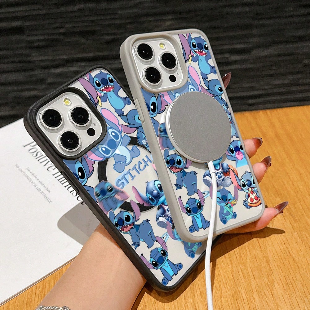 Disney Stitch Patterned Phone Case Featuring Kawaii Design. Compatible With IPhone 17 ProMax 17 Pro 17 Air 16e, 16, 15, 14, 13, 12 Pro 11 Xs Xr XsMax Models And Galaxy, With Magnetic Shockproof Protec