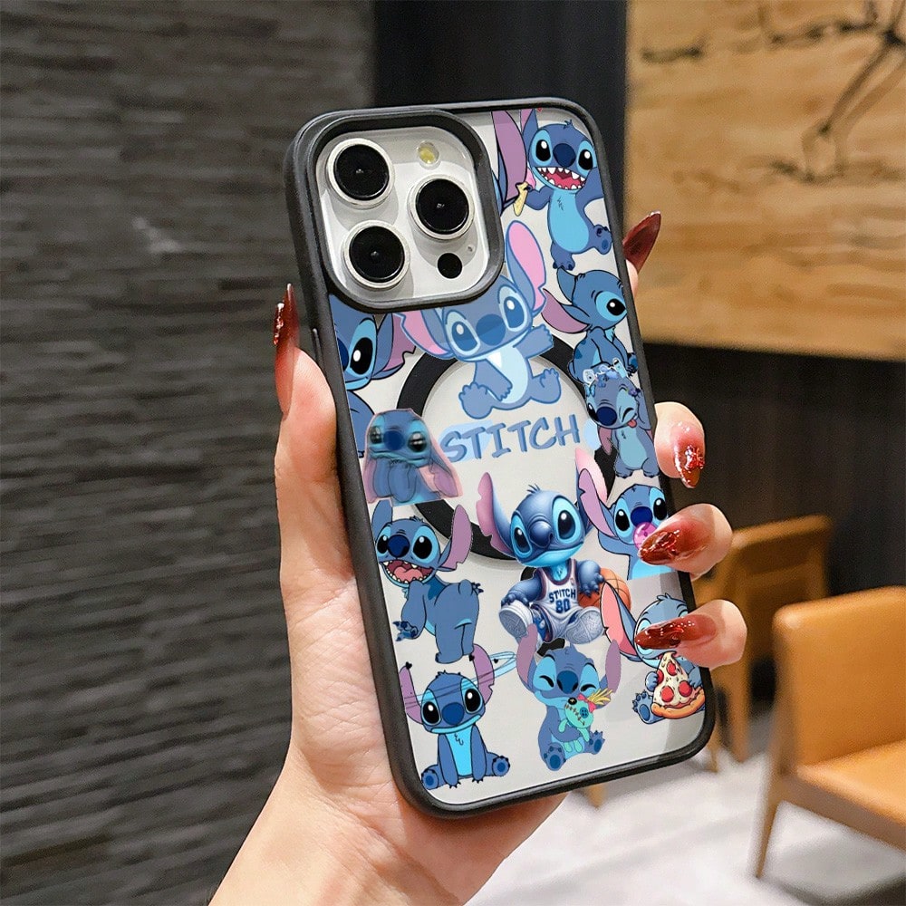 Disney Stitch Patterned Phone Case Featuring Kawaii Design. Compatible With IPhone 17 ProMax 17 Pro 17 Air 16e, 16, 15, 14, 13, 12 Pro 11 Xs Xr XsMax Models And Galaxy, With Magnetic Shockproof Protec