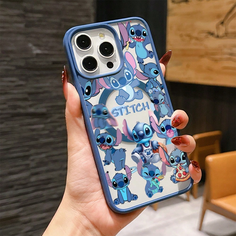 Disney Stitch Patterned Phone Case Featuring Kawaii Design. Compatible With IPhone 17 ProMax 17 Pro 17 Air 16e, 16, 15, 14, 13, 12 Pro 11 Xs Xr XsMax Models And Galaxy, With Magnetic Shockproof Protec