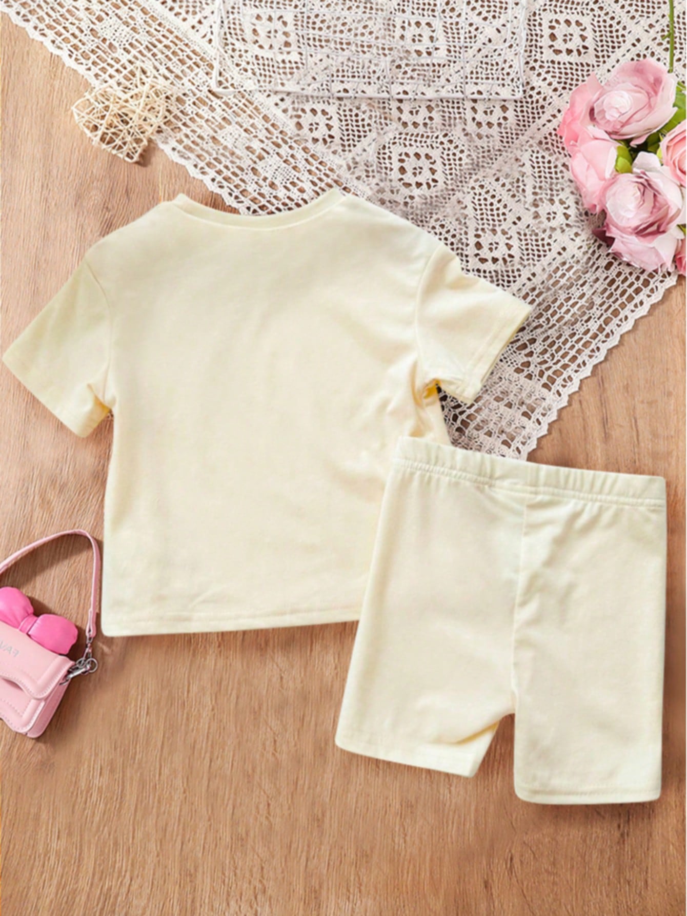 Disney Summer Cute Baby Girl 2-Piece Set Photo Print T-Shirt & Shorts Outfit Casual Versatile Kids Letter Print Mickey Mouse