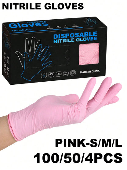 Disposable Nitrile Gloves, Available In Pink, White, Black, Blue, Latex-Free, Waterproof Cleaning Gloves, Suitable For Home, Kitchen, BBQ Cleaning, Hair Dyeing, Manufacturing And Other Household Tools