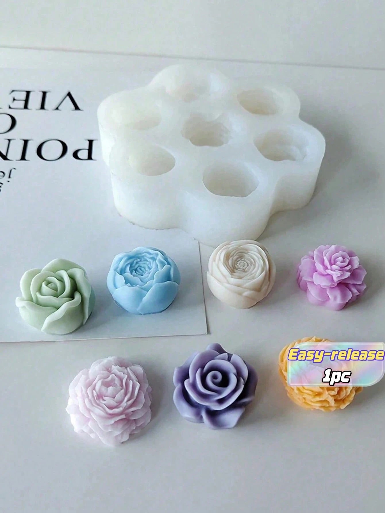 DIY 3D Rose Peony Flowers Candle Decoration Scented Silicone Molds Handmade Crystal Epoxy Resin Drip Concrete Gypsum Clay Casting Mold