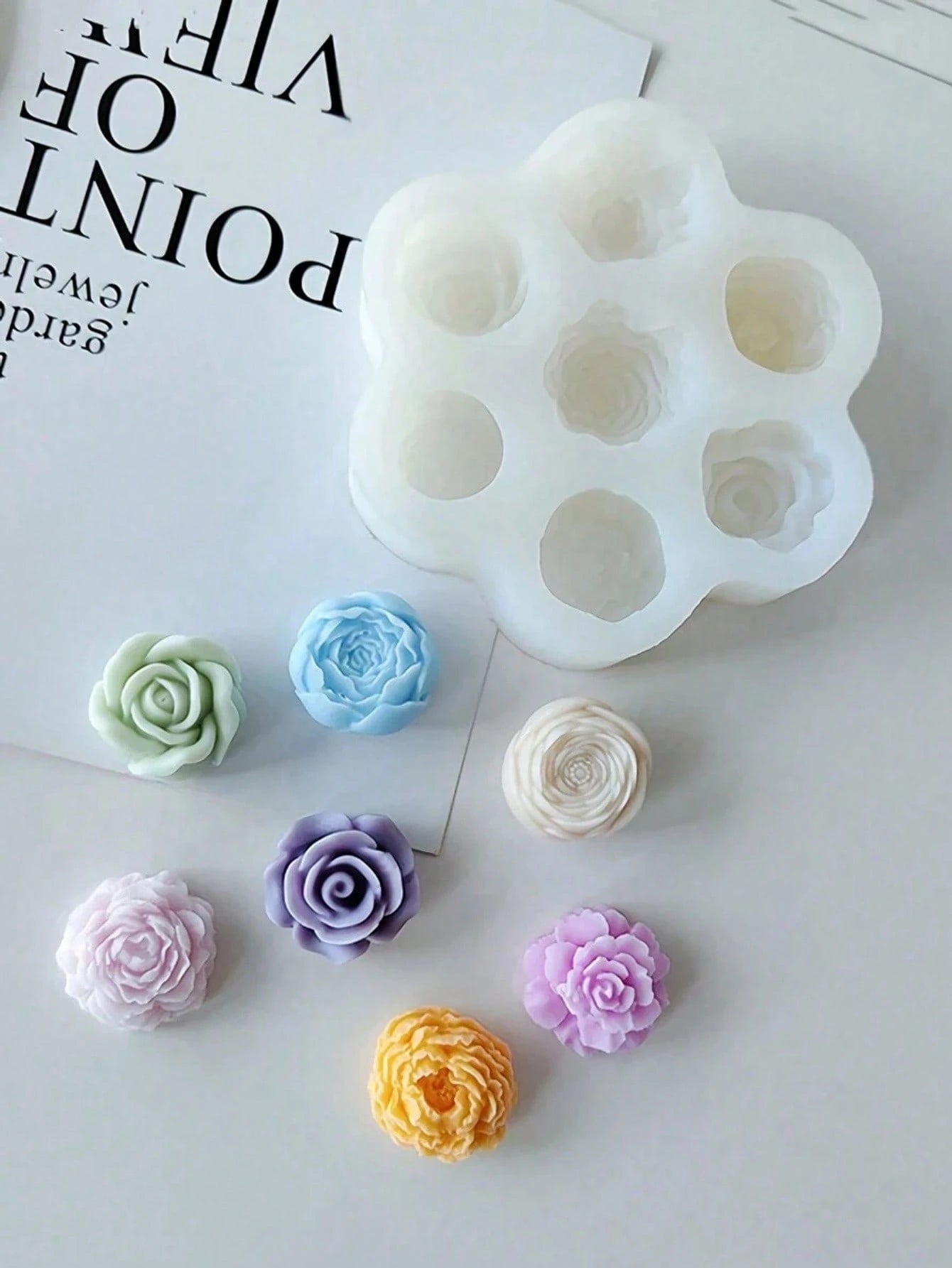 DIY 3D Rose Peony Flowers Candle Decoration Scented Silicone Molds Handmade Crystal Epoxy Resin Drip Concrete Gypsum Clay Casting Mold