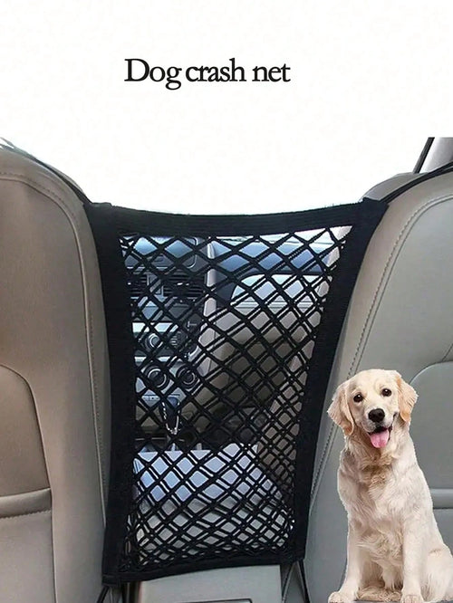 Dog Car Barrier Net With Automatic Retractable Storage Bag, Extendable Pocket For Baby, Universal Fit For Sedan & SUV- Easy Installation, Provides In-Car Partition For Child And Pet Driving