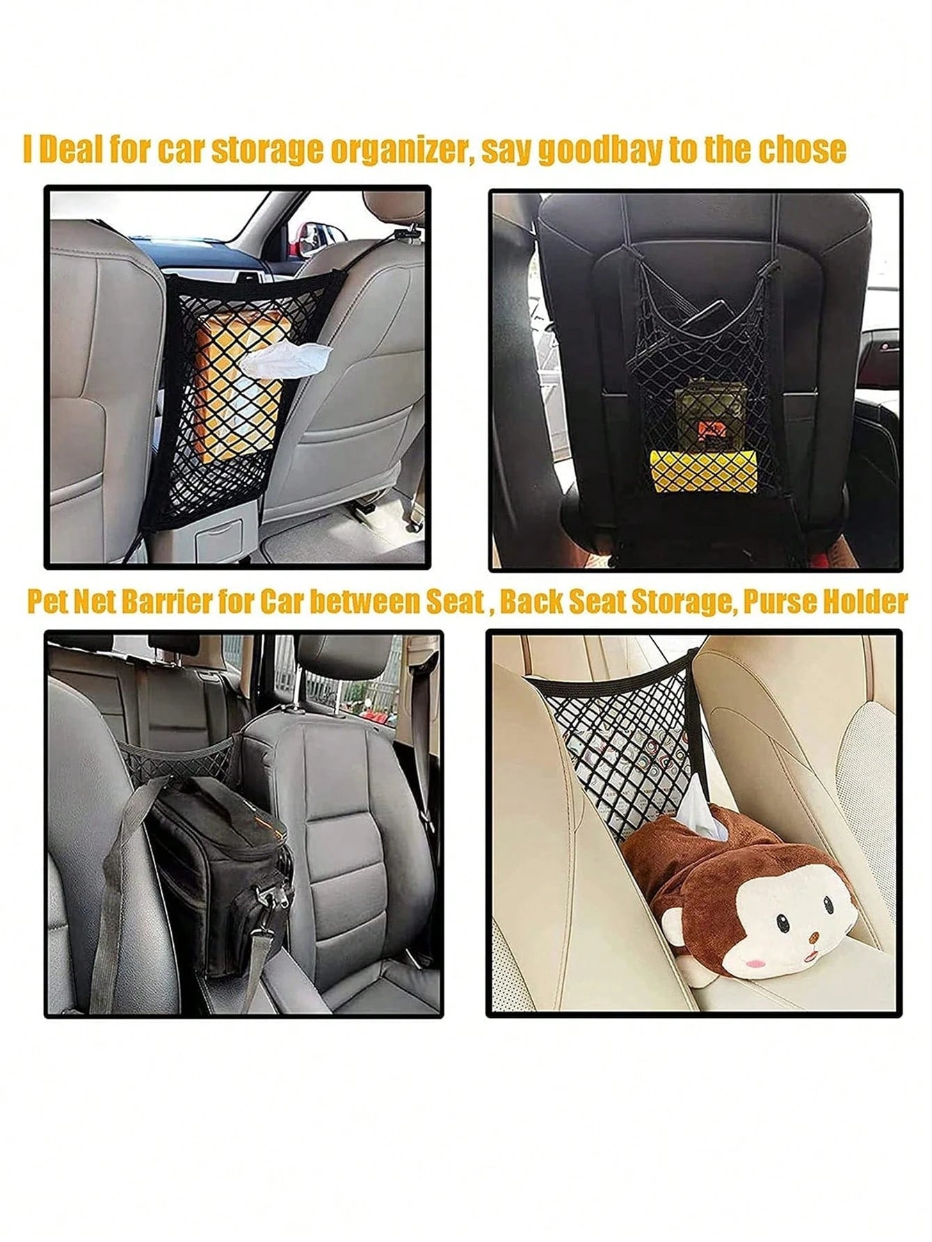 Dog Car Barrier Net With Automatic Retractable Storage Bag, Extendable Pocket For Baby, Universal Fit For Sedan & SUV- Easy Installation, Provides In-Car Partition For Child And Pet Driving