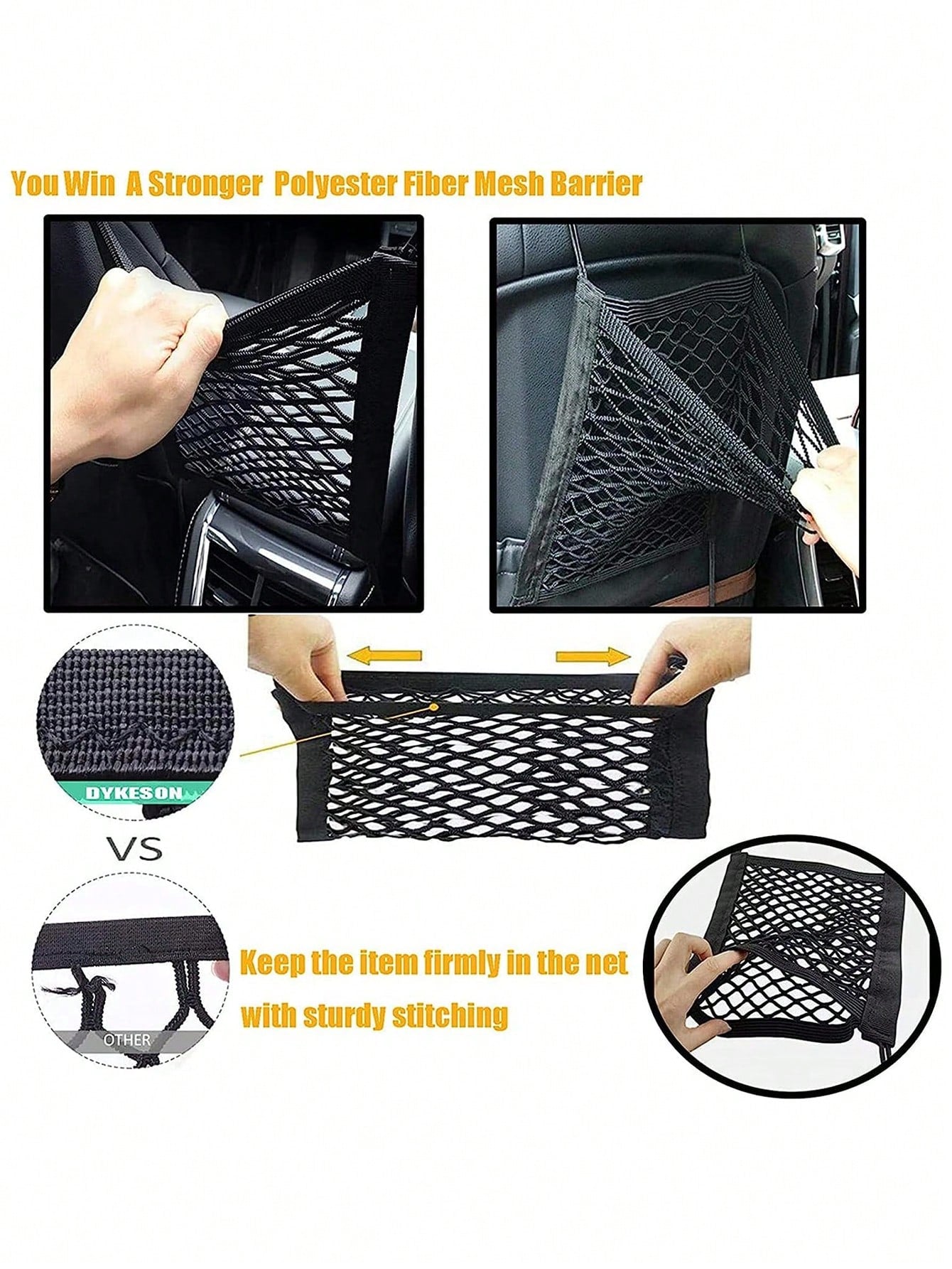 Dog Car Barrier Net With Automatic Retractable Storage Bag, Extendable Pocket For Baby, Universal Fit For Sedan & SUV- Easy Installation, Provides In-Car Partition For Child And Pet Driving