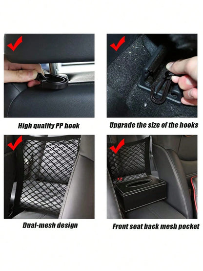 Dog Car Barrier Net With Automatic Retractable Storage Bag, Extendable Pocket For Baby, Universal Fit For Sedan & SUV- Easy Installation, Provides In-Car Partition For Child And Pet Driving