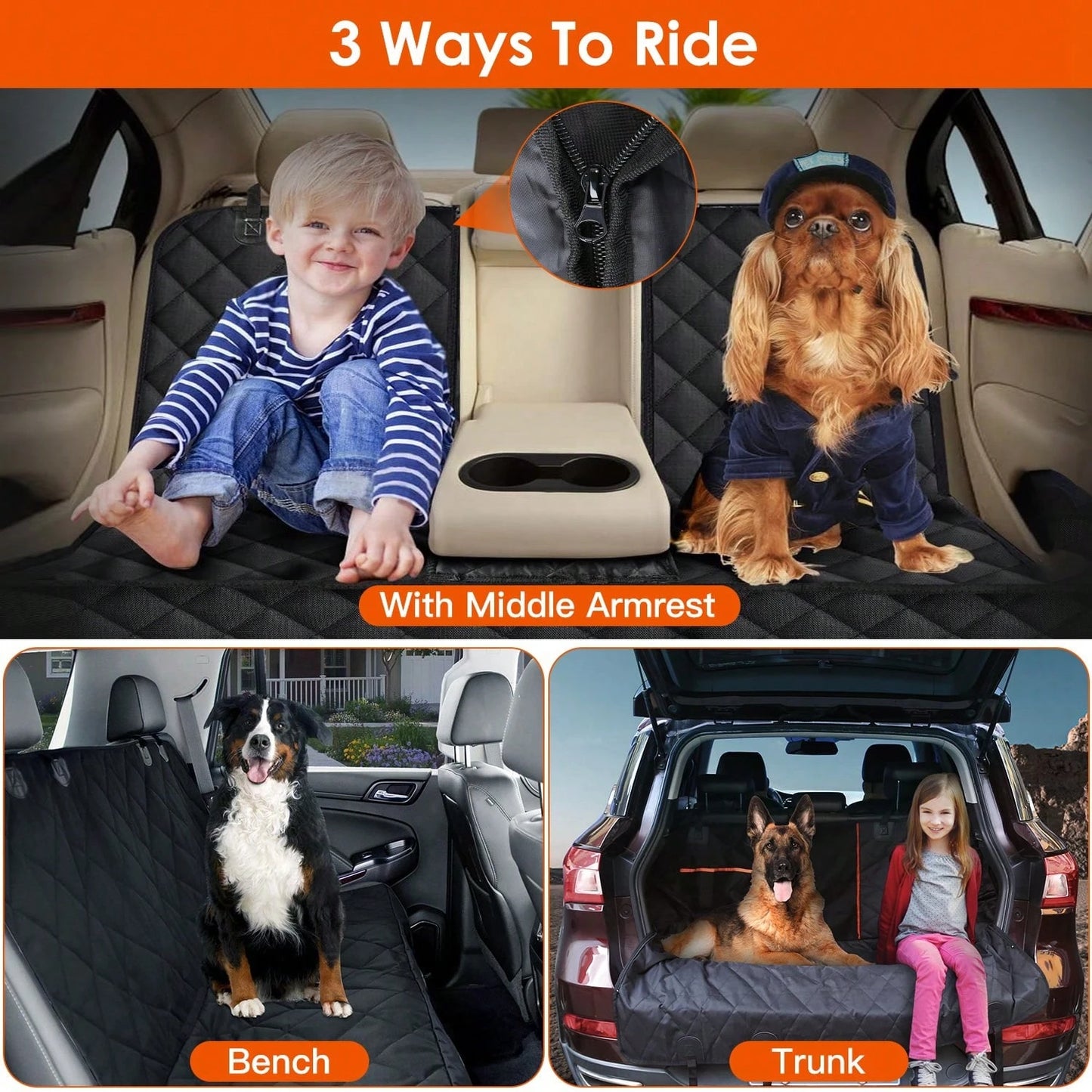 Dog Car Seat Cover, Back Seat Extender For Dogs,Dog Hammock For Car Backseat, Non Inflatable Dog Seat Cover For Back Seat,Hard Bottom Back Seat Protector For Cars,Trucs & SUVs