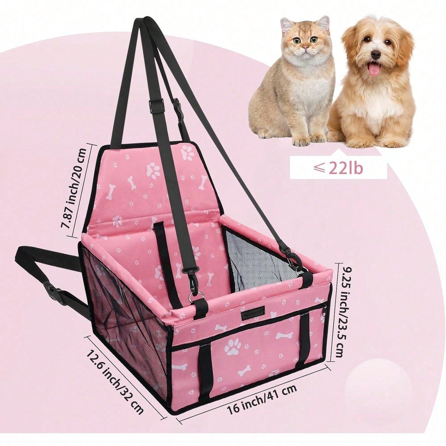 Dog Car Seat Foldable Dog Car Booster Seat Waterproof Breathable Oxford Travel Bag For Small To Medium Dogs, Puppies, And Pets-Pattern Pink