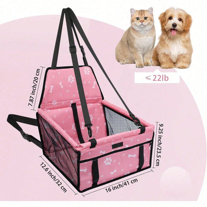 Dog Car Seat Foldable Dog Car Booster Seat Waterproof Breathable Oxford Travel Bag For Small To Medium Dogs, Puppies, And Pets-Pattern Pink