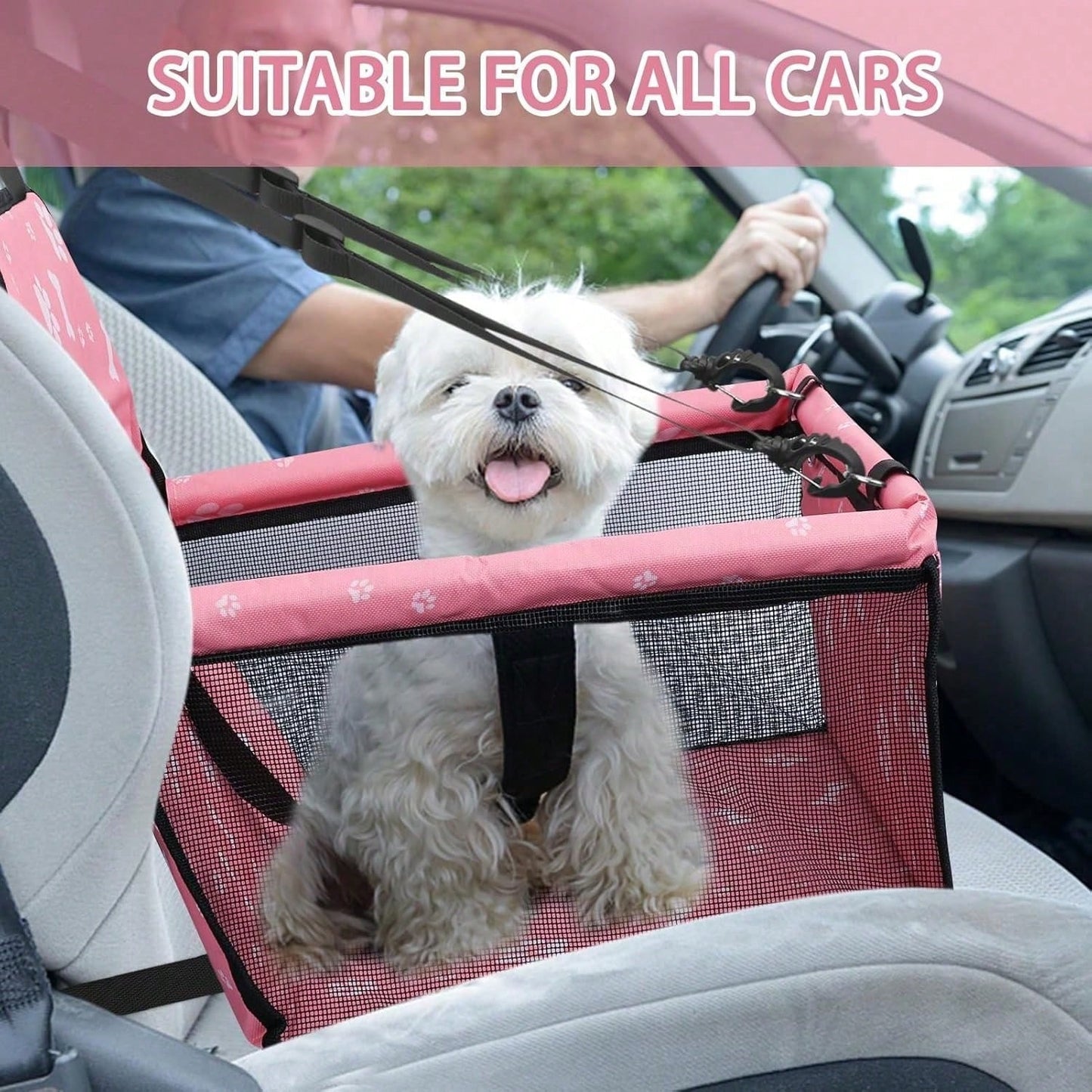 Dog Car Seat Foldable Dog Car Booster Seat Waterproof Breathable Oxford Travel Bag For Small To Medium Dogs, Puppies, And Pets-Pattern Pink