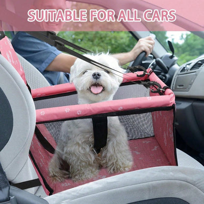 Dog Car Seat Foldable Dog Car Booster Seat Waterproof Breathable Oxford Travel Bag For Small To Medium Dogs, Puppies, And Pets-Pattern Pink