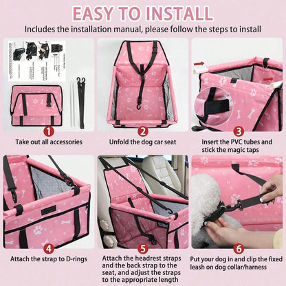 Dog Car Seat Foldable Dog Car Booster Seat Waterproof Breathable Oxford Travel Bag For Small To Medium Dogs, Puppies, And Pets-Pattern Pink