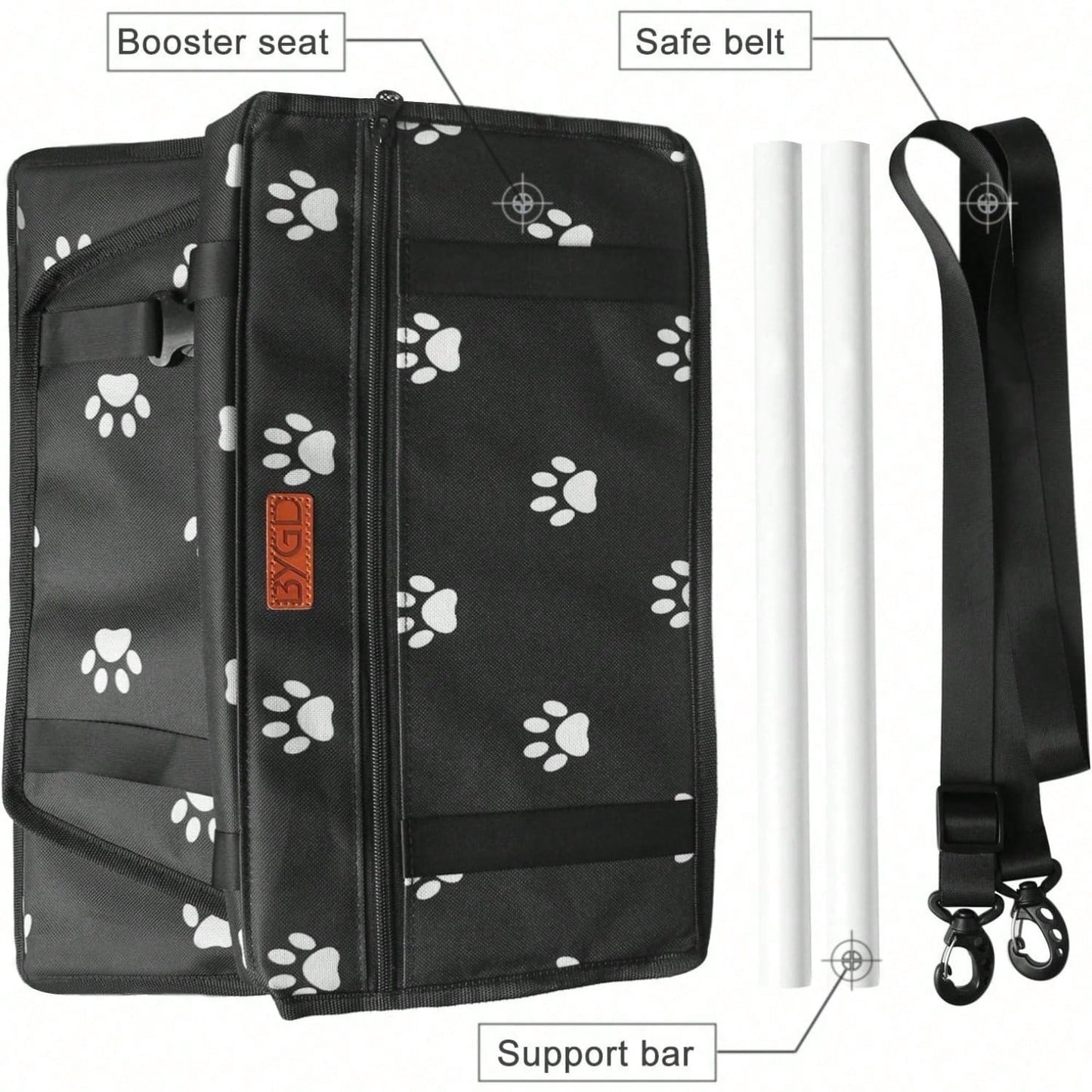 Dog Car Seat Foldable Dog Car Booster Seat Waterproof Breathable Oxford Travel Bag For Small To Medium Dogs, Puppies, And Pets-Pattern Pink
