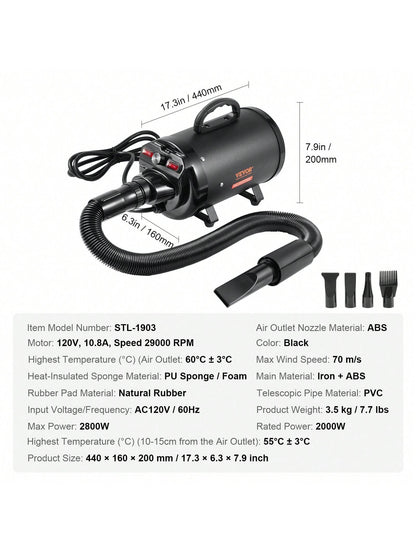 Dog Lover Gift And Dog Mom Love Dryer 2800W Portable Professional Cat/Dog Lover Gift And Dog/Cat Mom Love Dog Lover Gift And Dog Mom Love Blower Dryer 4.3HP High Velocity Cat/Dog Lover Gift And Dog/Ca