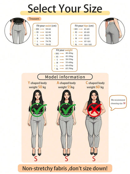 DONICY Classic Gray Straight Leg Pants, Women's Mid-To-High Waist Zipper Trousers, Side Pockets, Fashion Business Casual Pants