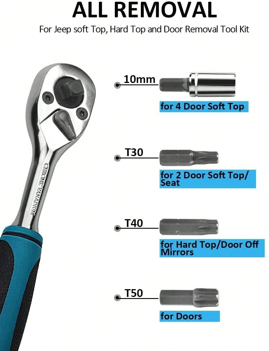 Door Removal Tool Kit Compatible With Jeep Wrang Ler Accessories JK JL 2 4 Door Hard Top Removal Kit Hardtop Torx Tool Kits For JKU JLU Gladiator JT 2007-2025, Green