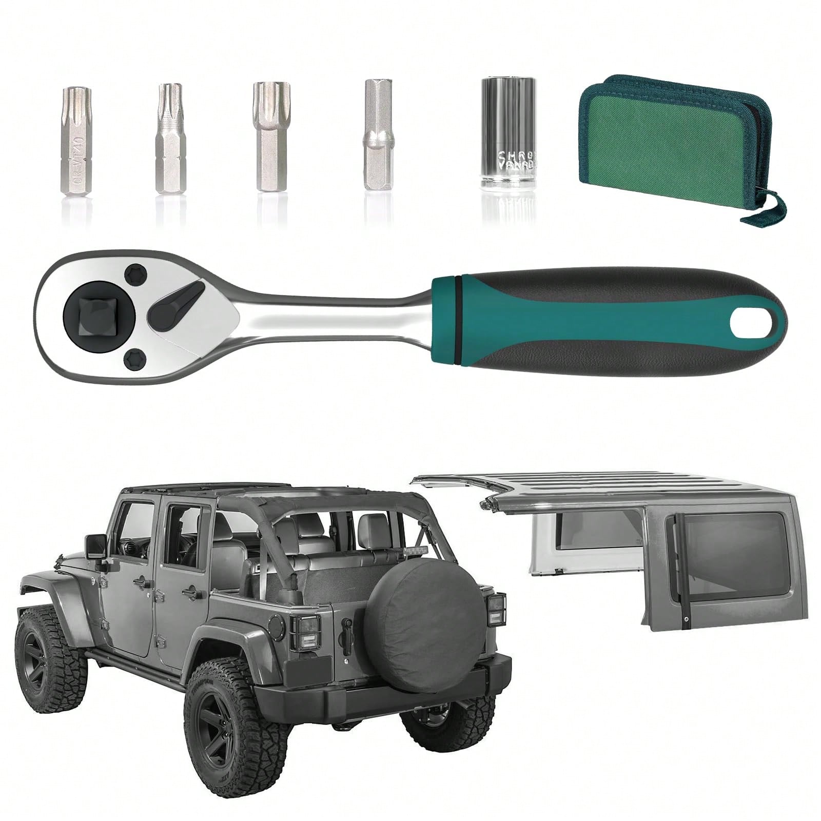 Door Removal Tool Kit Compatible With Jeep Wrang Ler Accessories JK JL 2 4 Door Hard Top Removal Kit Hardtop Torx Tool Kits For JKU JLU Gladiator JT 2007-2025, Green