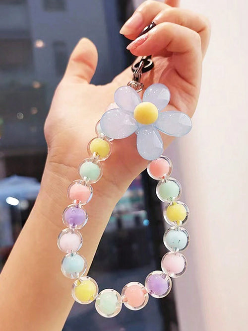 Dopamine-Colored Beaded Mobile Phone Strap With Inner Beads, Handmade Flower Charm Bracelet, Bag Decoration And Keychain In Korean/Japanese Ins Style