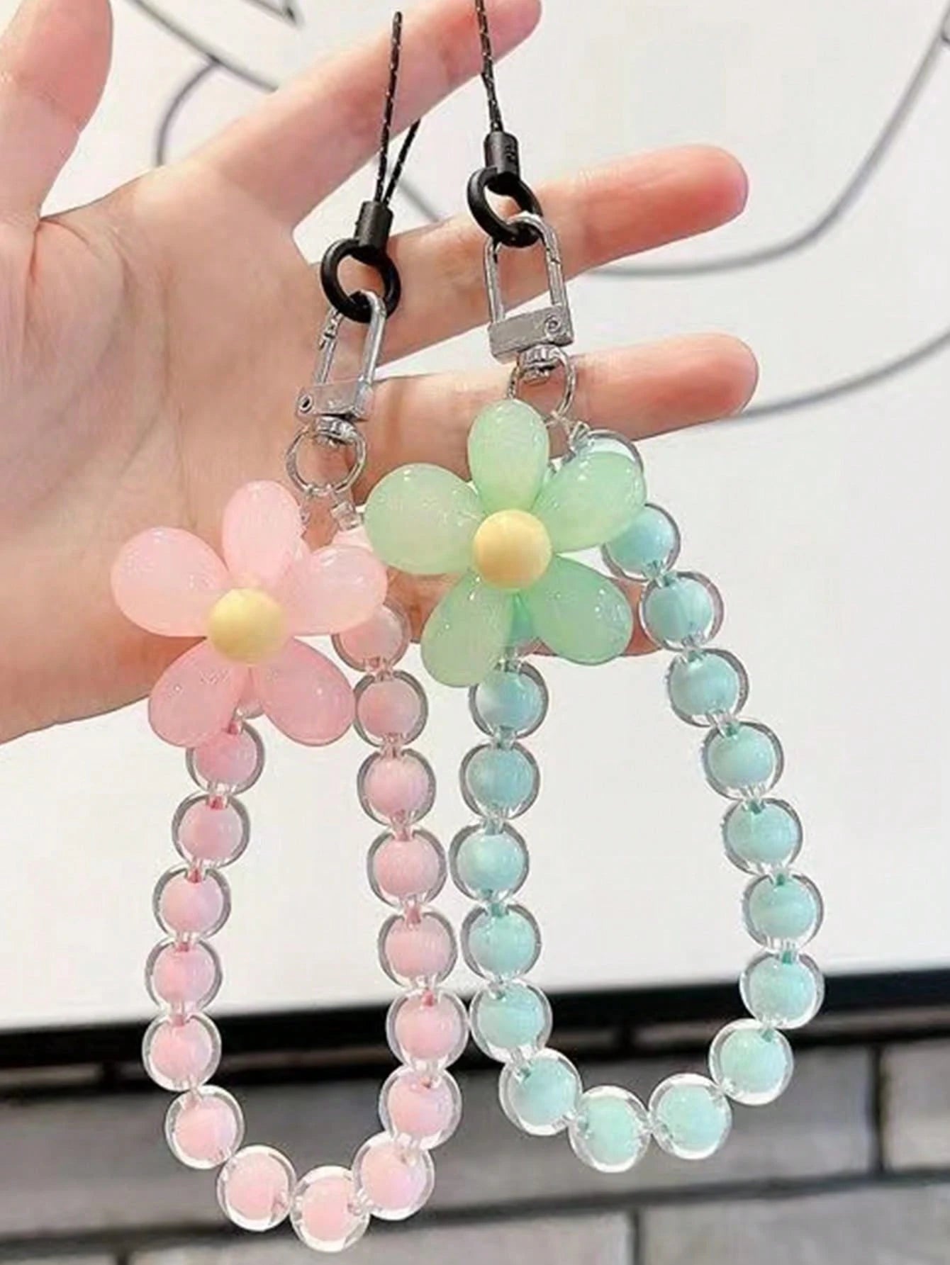 Dopamine-Colored Beaded Mobile Phone Strap With Inner Beads, Handmade Flower Charm Bracelet, Bag Decoration And Keychain In Korean/Japanese Ins Style