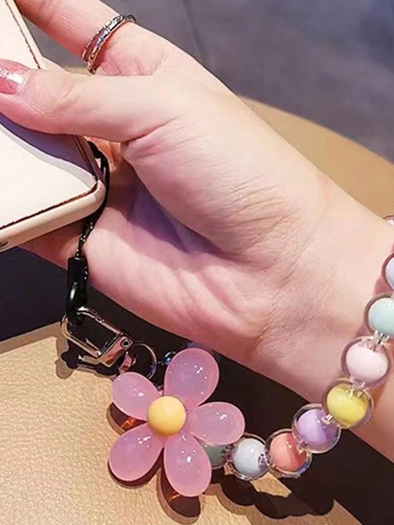 Dopamine-Colored Beaded Mobile Phone Strap With Inner Beads, Handmade Flower Charm Bracelet, Bag Decoration And Keychain In Korean/Japanese Ins Style
