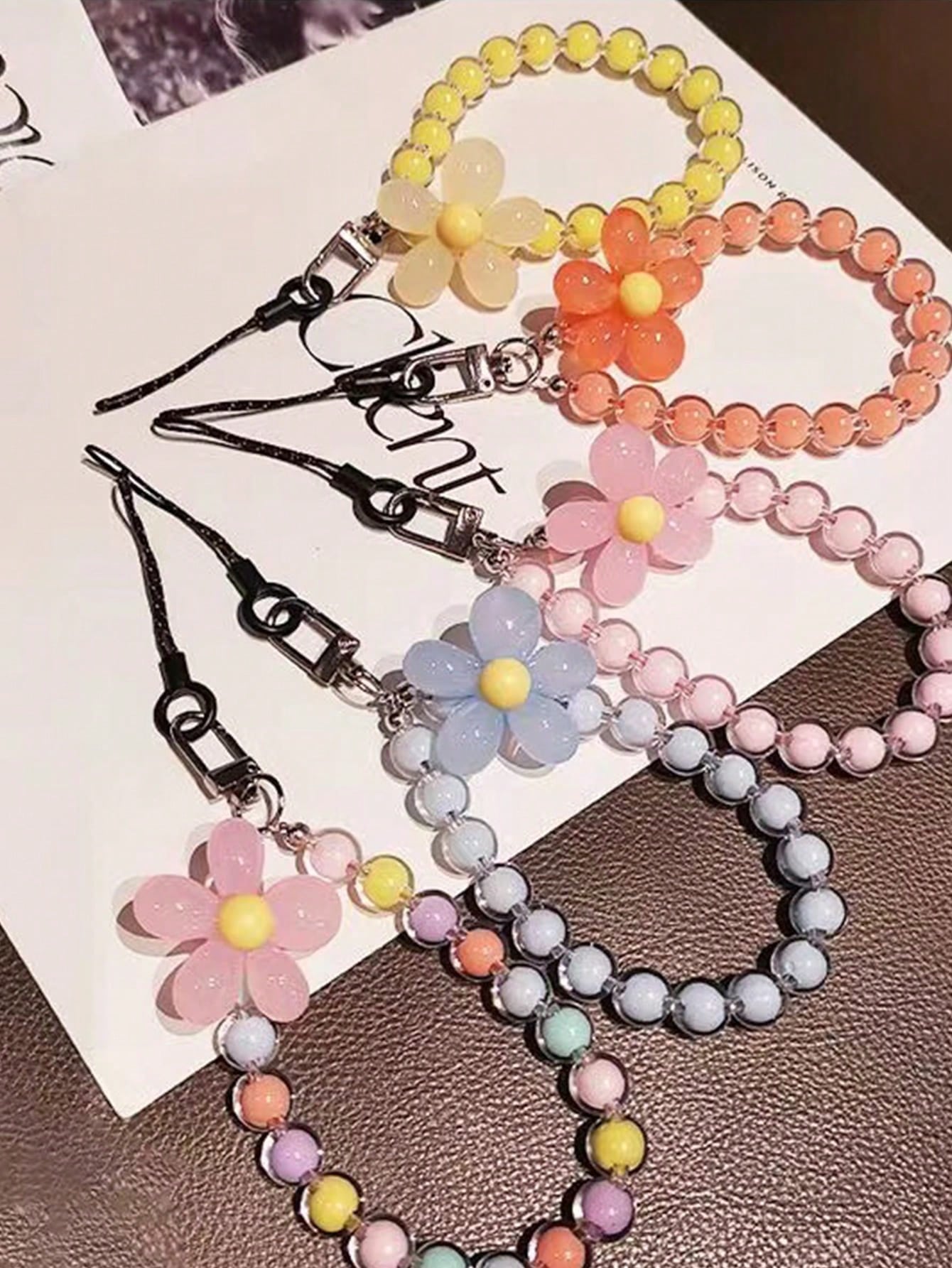Dopamine-Colored Beaded Mobile Phone Strap With Inner Beads, Handmade Flower Charm Bracelet, Bag Decoration And Keychain In Korean/Japanese Ins Style
