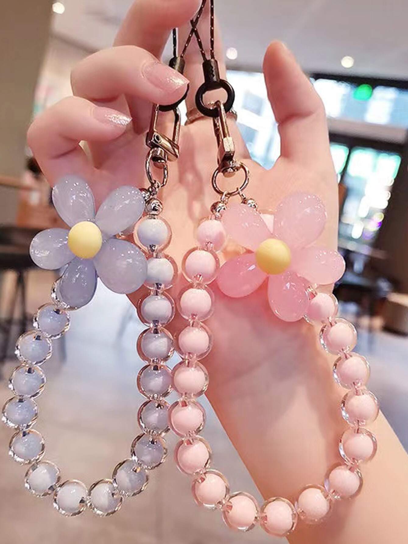 Dopamine-Colored Beaded Mobile Phone Strap With Inner Beads, Handmade Flower Charm Bracelet, Bag Decoration And Keychain In Korean/Japanese Ins Style
