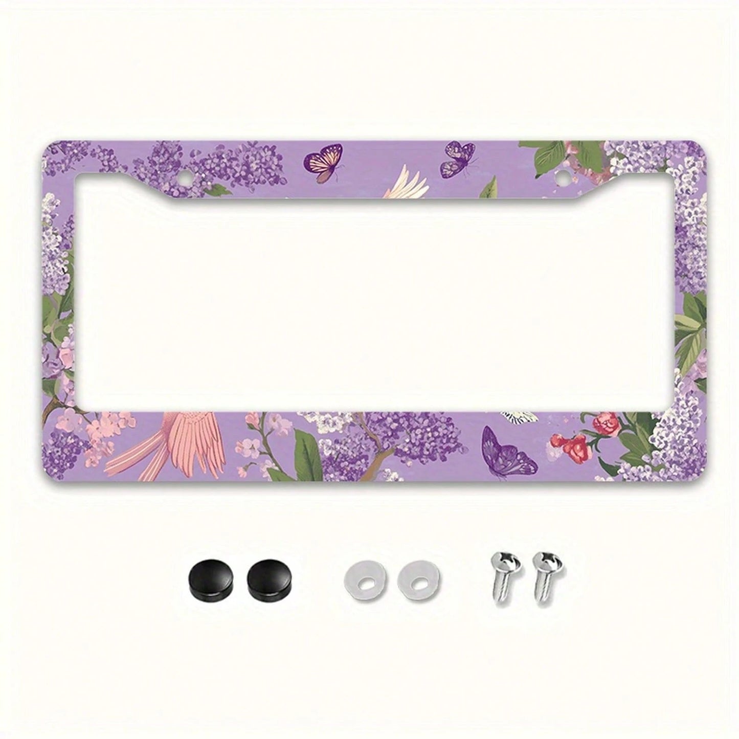 Dreamy Floral Metal License Plate Frame, Featuring A Purple Lily And Butterfly Design, Compatible With American And Many International Vehicles.Comes With Pre-Drilled Holes For Easy Installation (Acce