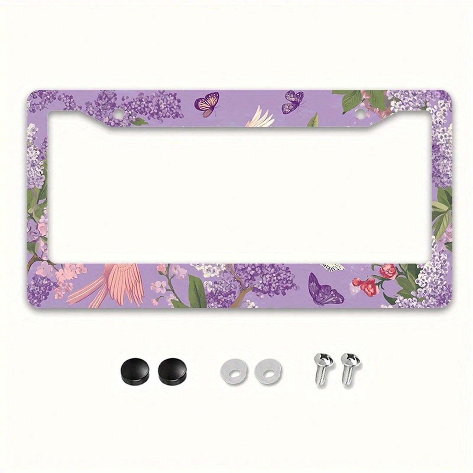 Dreamy Floral Metal License Plate Frame, Featuring A Purple Lily And Butterfly Design, Compatible With American And Many International Vehicles.Comes With Pre-Drilled Holes For Easy Installation (Acce