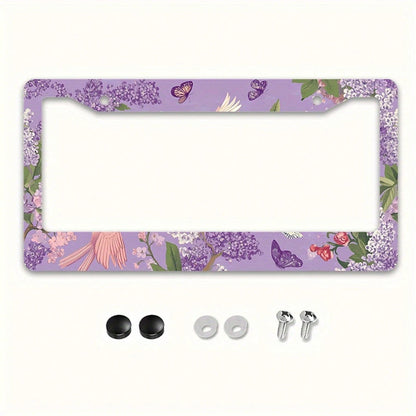 Dreamy Floral Metal License Plate Frame, Featuring A Purple Lily And Butterfly Design, Compatible With American And Many International Vehicles.Comes With Pre-Drilled Holes For Easy Installation (Acce