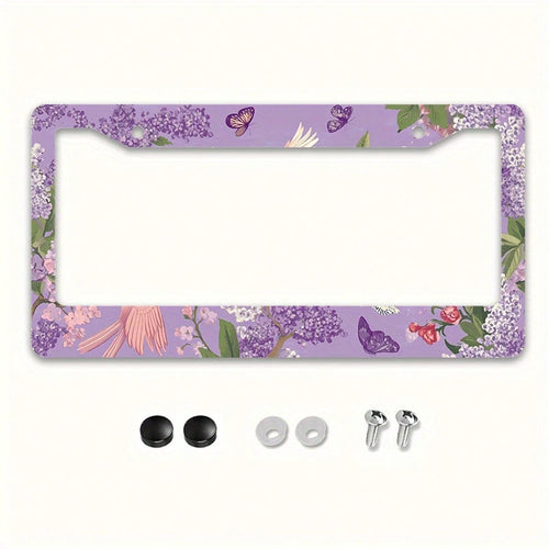 Dreamy Floral Metal License Plate Frame, Featuring A Purple Lily And Butterfly Design, Compatible With American And Many International Vehicles.Comes With Pre-Drilled Holes For Easy Installation (Acce