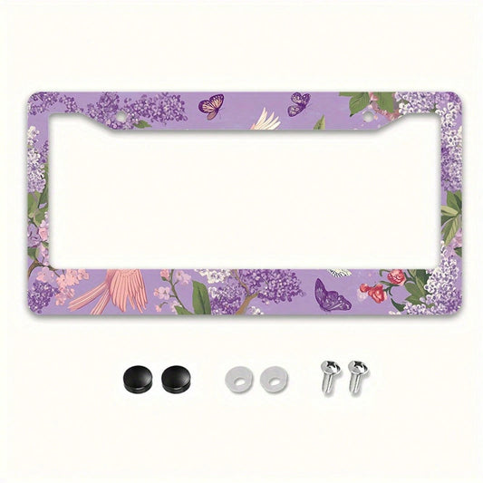 Dreamy Floral Metal License Plate Frame, Featuring A Purple Lily And Butterfly Design, Compatible With American And Many International Vehicles.Comes With Pre-Drilled Holes For Easy Installation (Acce