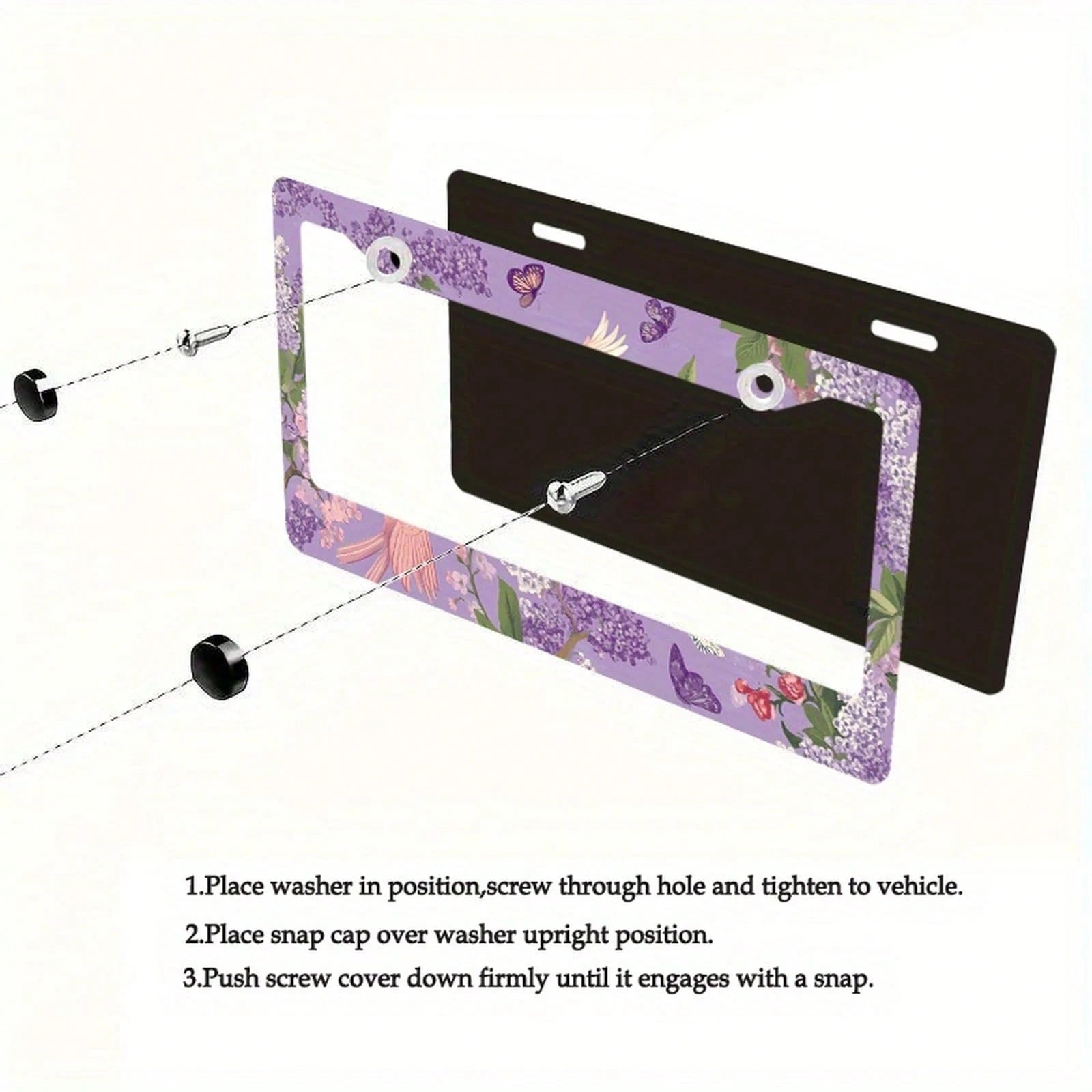 Dreamy Floral Metal License Plate Frame, Featuring A Purple Lily And Butterfly Design, Compatible With American And Many International Vehicles.Comes With Pre-Drilled Holes For Easy Installation (Acce