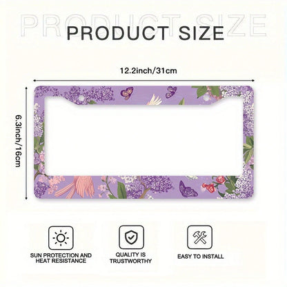 Dreamy Floral Metal License Plate Frame, Featuring A Purple Lily And Butterfly Design, Compatible With American And Many International Vehicles.Comes With Pre-Drilled Holes For Easy Installation (Acce