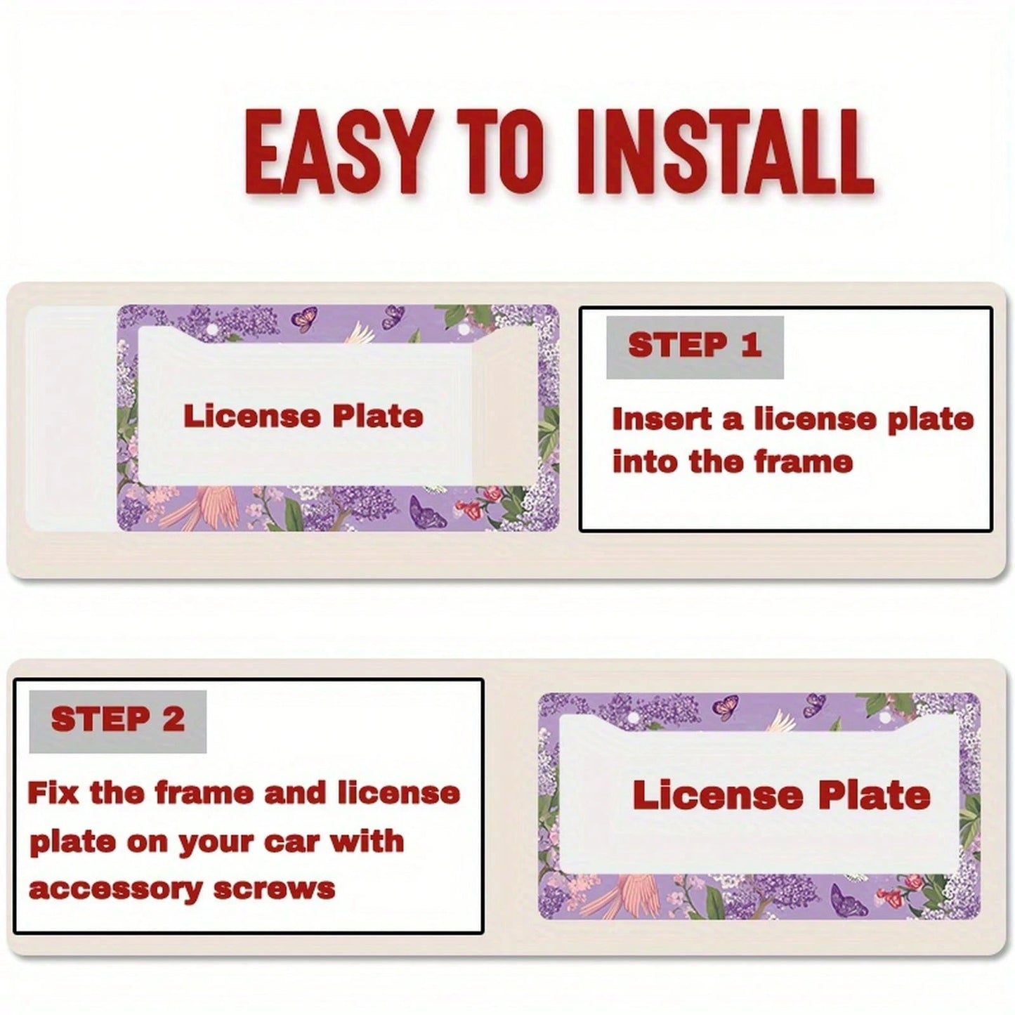 Dreamy Floral Metal License Plate Frame, Featuring A Purple Lily And Butterfly Design, Compatible With American And Many International Vehicles.Comes With Pre-Drilled Holes For Easy Installation (Acce