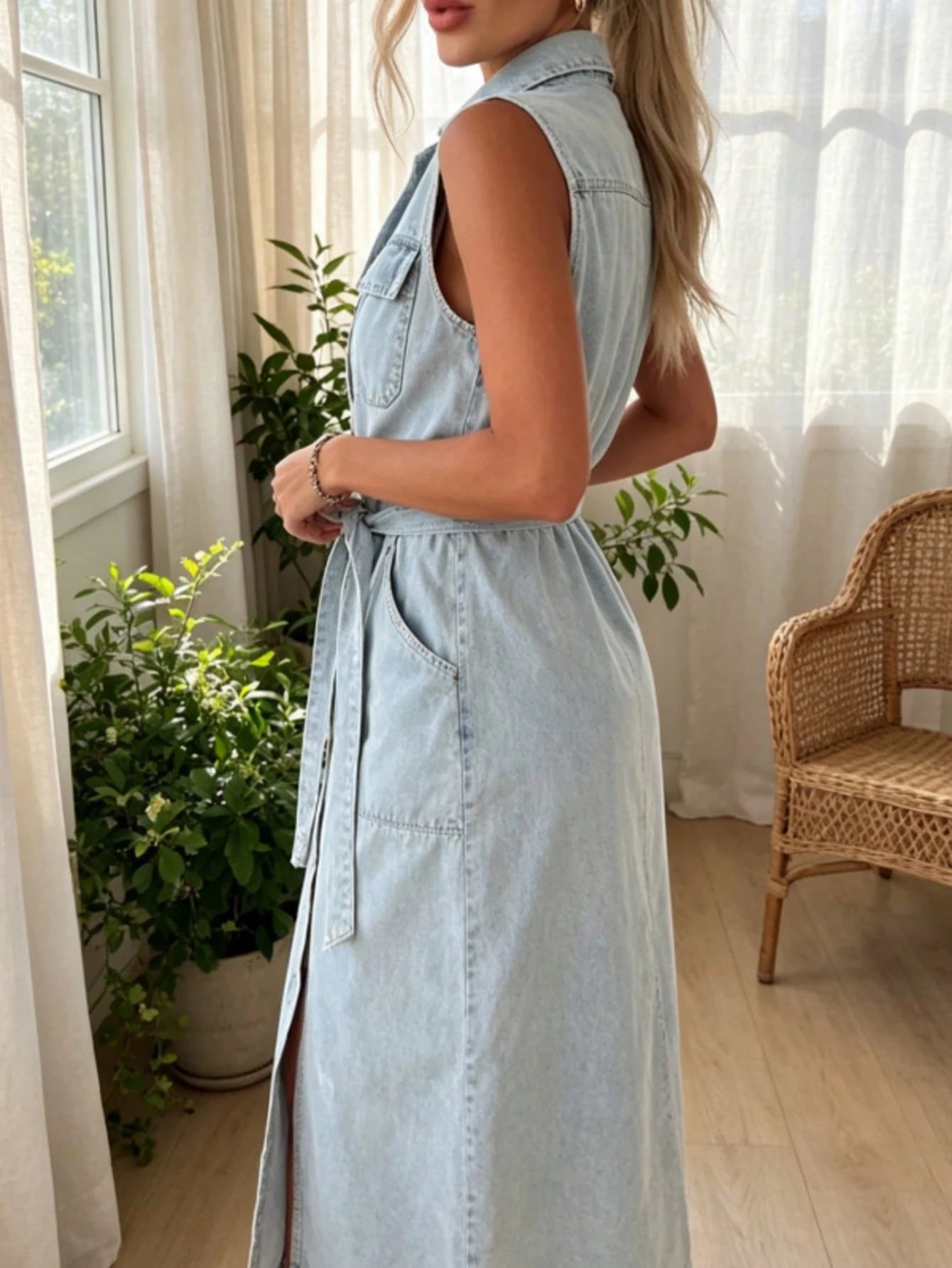 Dresses For WomenSummer New Women's Light Blue Sexy Button Denim Long DressLoose And Comfortablevestidos De Mujer