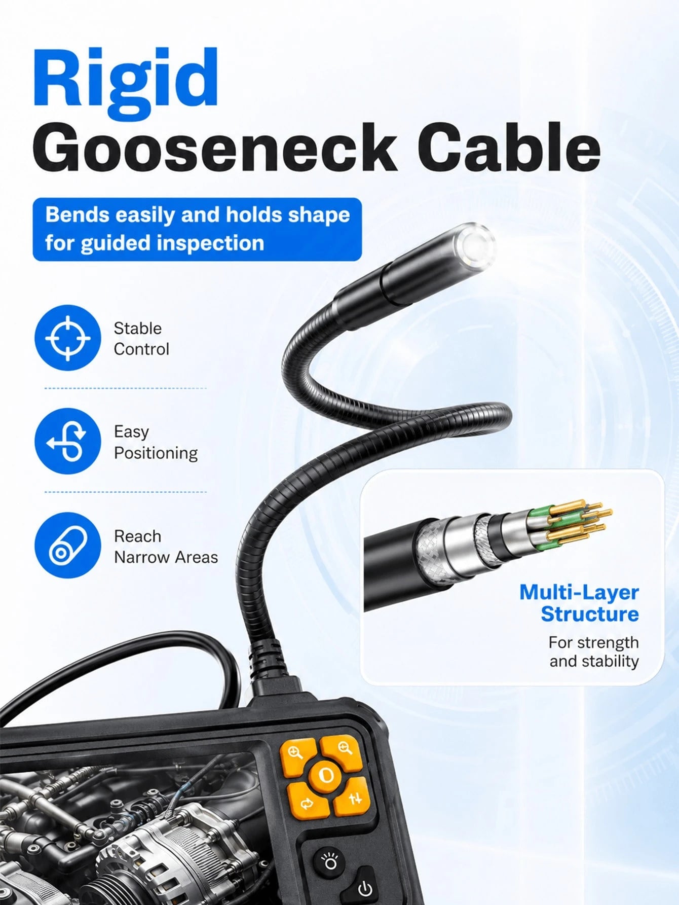 Dual Lens Industrial Grade HD Digital Endoscope, 4.3 Inch IPS Screen 1080P Inspection Camera, Handheld Snake-Style Sewer Endoscope, With 8 LED Lights, 1.5m Semi-Rigid Cable