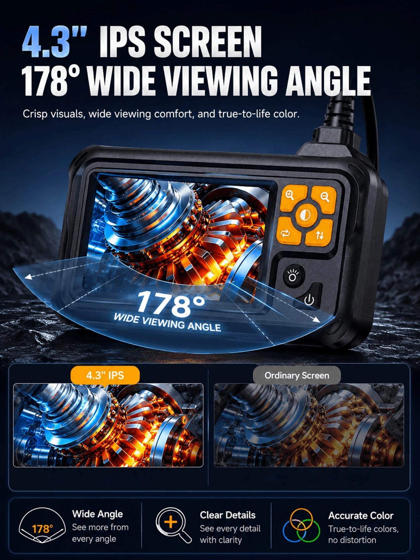Dual Lens Industrial Grade HD Digital Endoscope, 4.3 Inch IPS Screen 1080P Inspection Camera, Handheld Snake-Style Sewer Endoscope, With 8 LED Lights, 1.5m Semi-Rigid Cable
