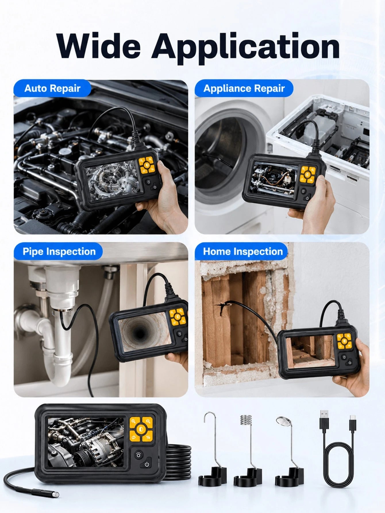 Dual Lens Industrial Grade HD Digital Endoscope, 4.3 Inch IPS Screen 1080P Inspection Camera, Handheld Snake-Style Sewer Endoscope, With 8 LED Lights, 1.5m Semi-Rigid Cable