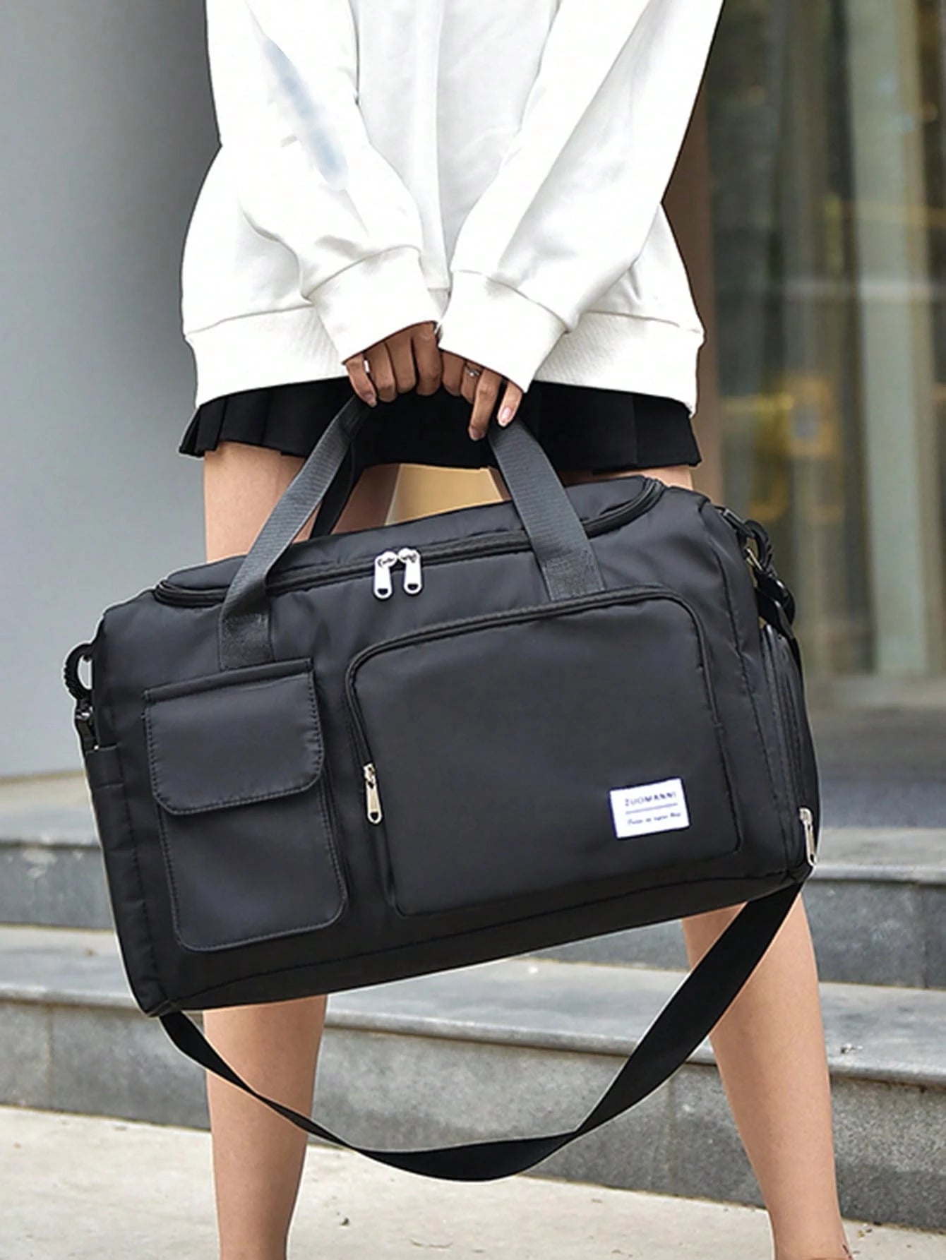 Durable Nylon Foldable Tote Bag With Separate Shoe Compartment, Duffle Bag, Gym Bag, Sports/Yoga Clothes Storage Bag, Travel Bag, Portable, Stylish